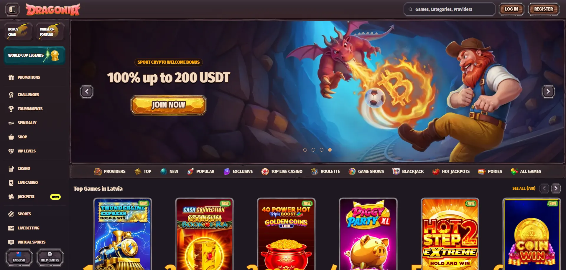 Dragonia Casino NZ homepage overview — 10,000 games and sportsbook