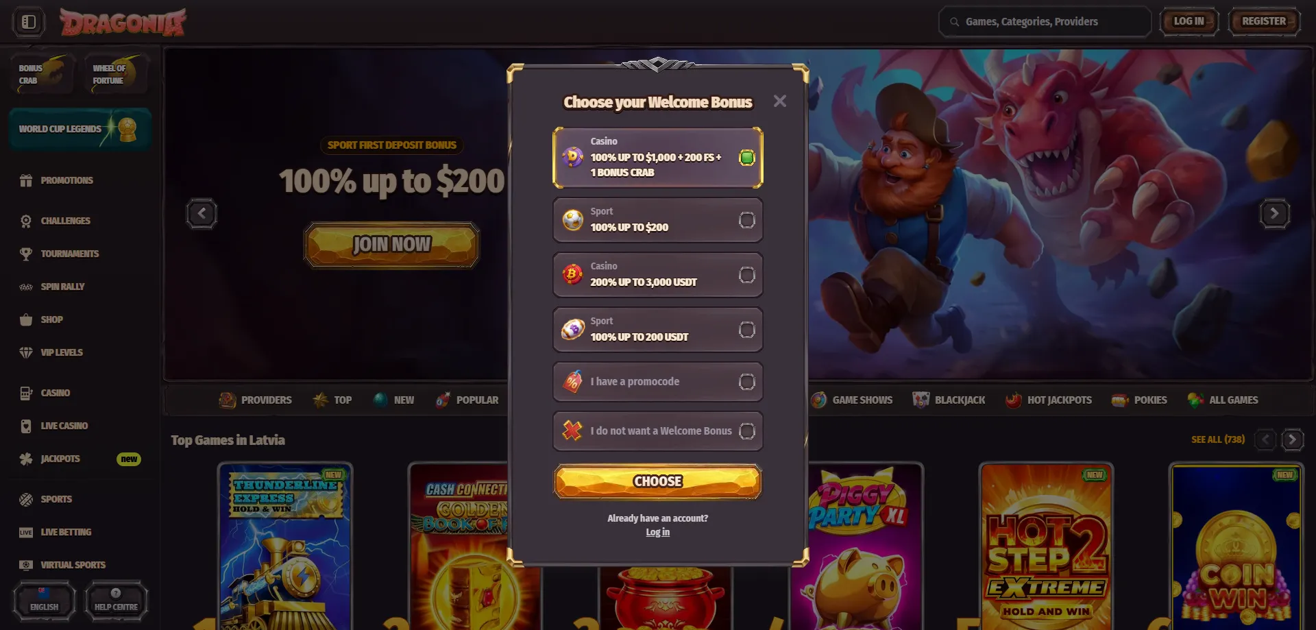 Dragonia Casino registration page — sign up steps for NZ players